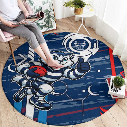 Geelong Cats Round Carpet Mascot Cartoon Football Illustration Style