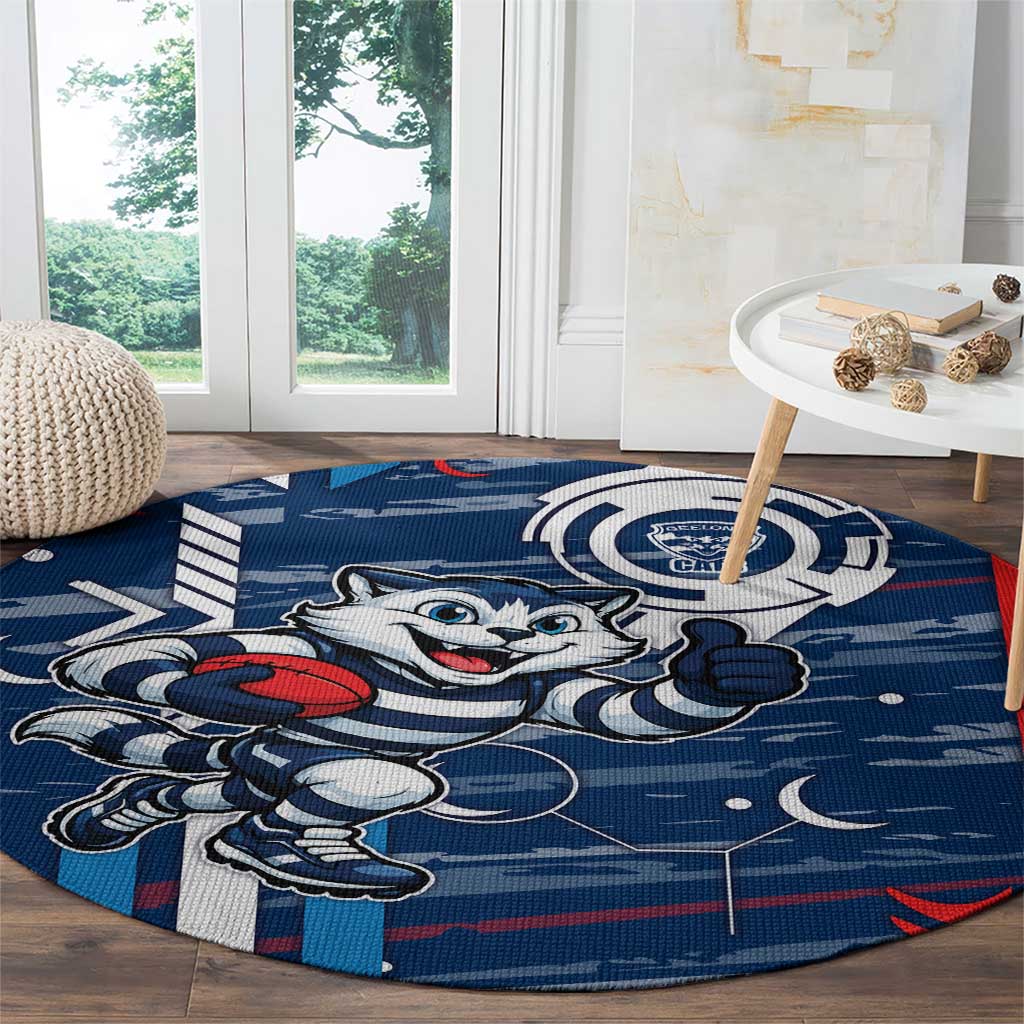 Geelong Cats Round Carpet Mascot Cartoon Football Illustration Style