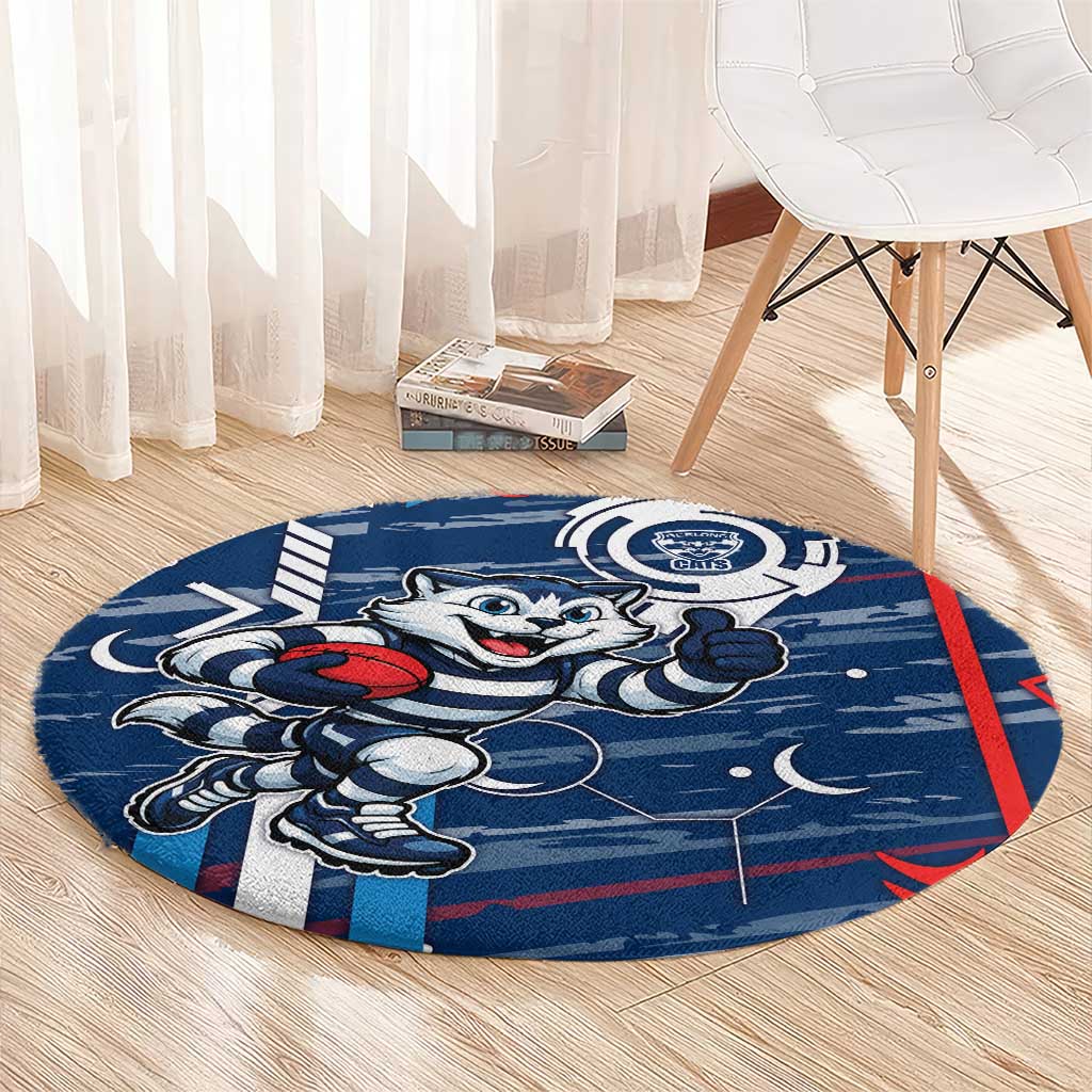 Geelong Cats Round Carpet Mascot Cartoon Football Illustration Style