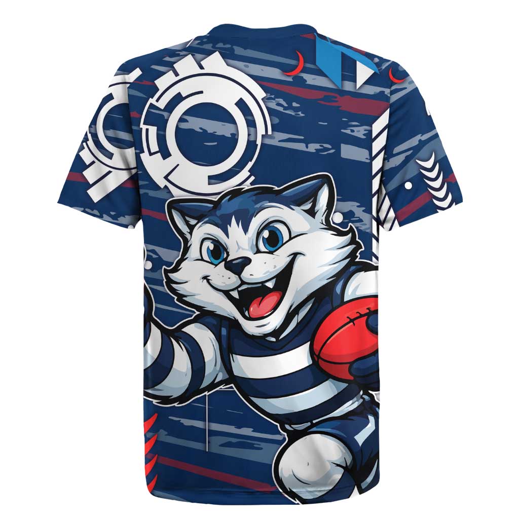 Geelong Cats Rugby Jersey Mascot Cartoon Football Illustration Style