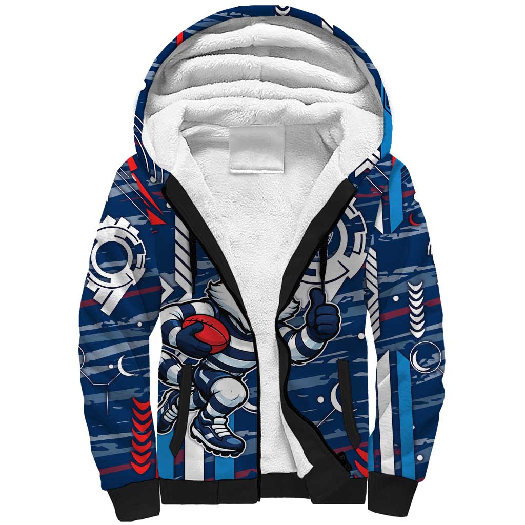 Geelong Cats Sherpa Hoodie Mascot Cartoon Football Illustration Style