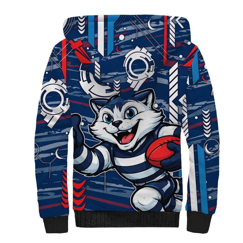 Geelong Cats Sherpa Hoodie Mascot Cartoon Football Illustration Style