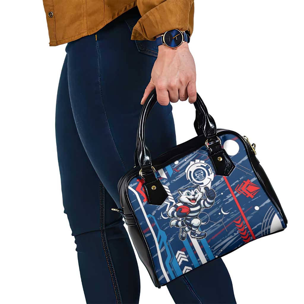 Geelong Cats Shoulder Handbag Mascot Cartoon Football Illustration Style