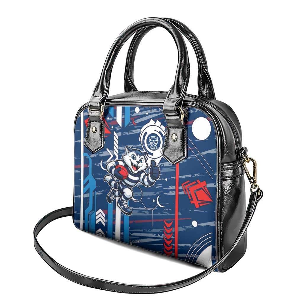 Geelong Cats Shoulder Handbag Mascot Cartoon Football Illustration Style