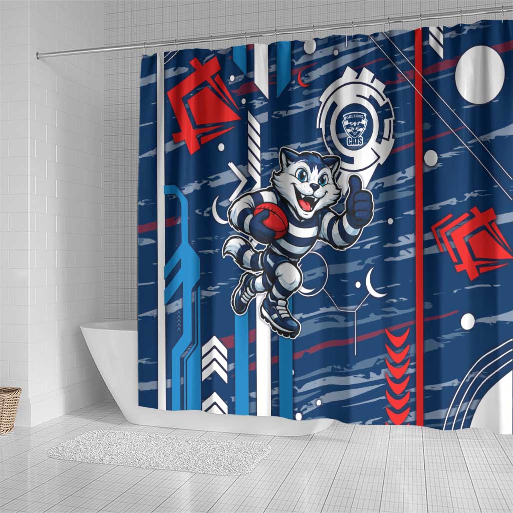 Geelong Cats Shower Curtain Mascot Cartoon Football Illustration Style