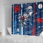 Geelong Cats Shower Curtain Mascot Cartoon Football Illustration Style