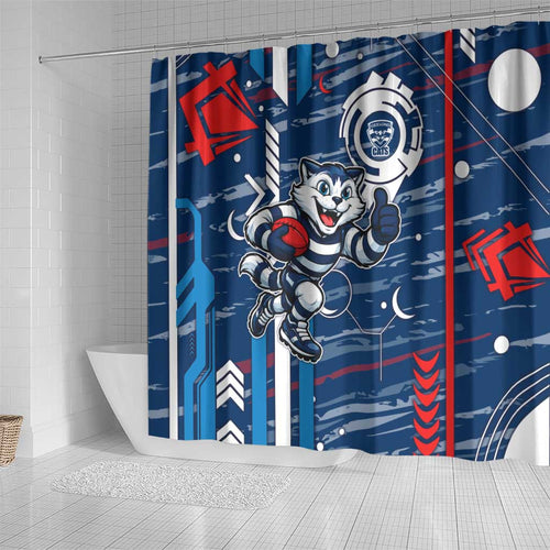 Geelong Cats Shower Curtain Mascot Cartoon Football Illustration Style