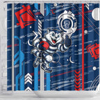 Geelong Cats Shower Curtain Mascot Cartoon Football Illustration Style