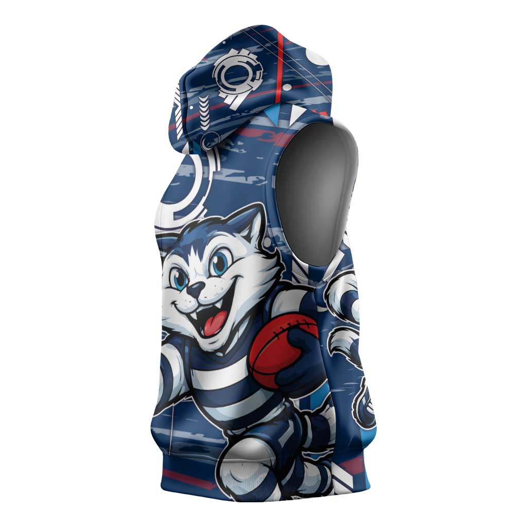 Geelong Cats Sleeveless Hoodie Mascot Cartoon Football Illustration Style