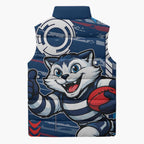Geelong Cats Sleeveless Puffer Jacket Mascot Cartoon Football Illustration Style