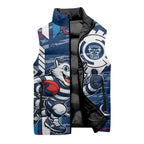 Geelong Cats Sleeveless Puffer Jacket Mascot Cartoon Football Illustration Style