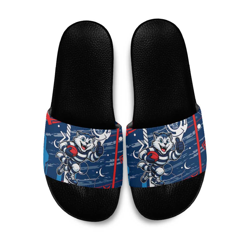 Geelong Cats Slide Sandals Mascot Cartoon Football Illustration Style