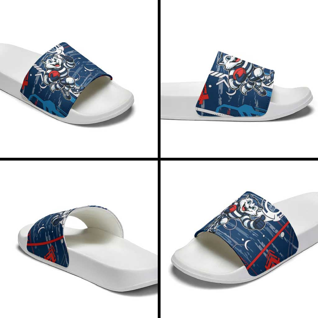 Geelong Cats Slide Sandals Mascot Cartoon Football Illustration Style