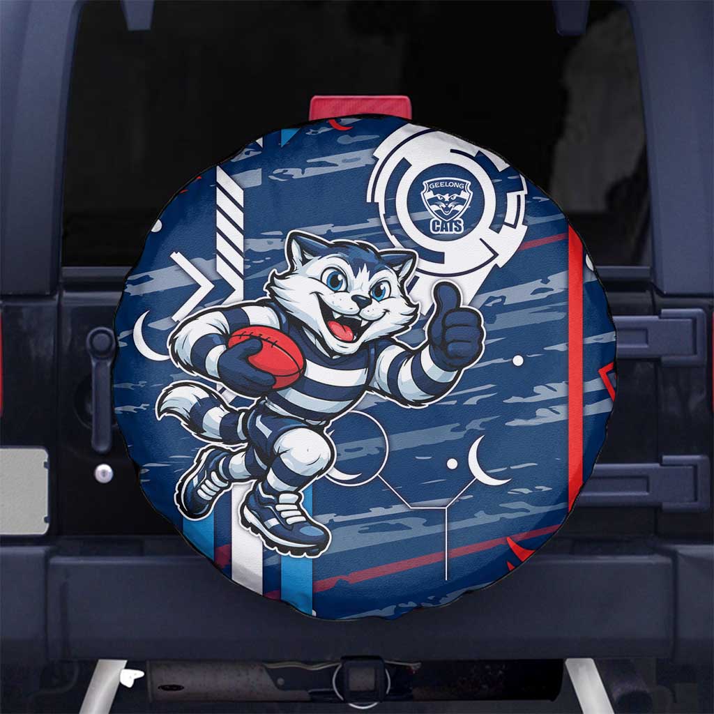 Geelong Cats Spare Tire Cover Mascot Cartoon Football Illustration Style