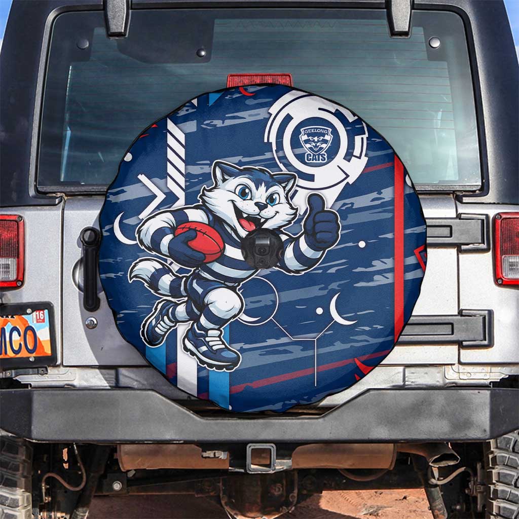 Geelong Cats Spare Tire Cover Mascot Cartoon Football Illustration Style