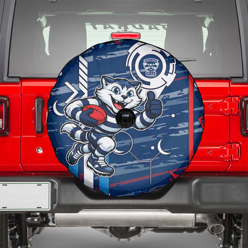 Geelong Cats Spare Tire Cover Mascot Cartoon Football Illustration Style