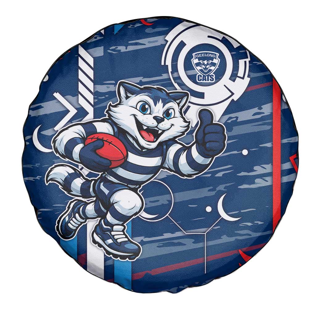 Geelong Cats Spare Tire Cover Mascot Cartoon Football Illustration Style