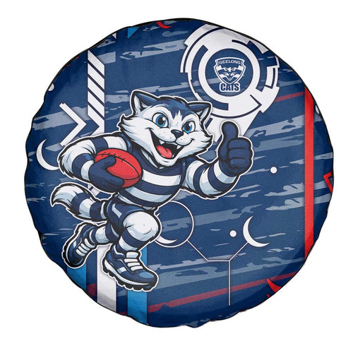 Geelong Cats Spare Tire Cover Mascot Cartoon Football Illustration Style
