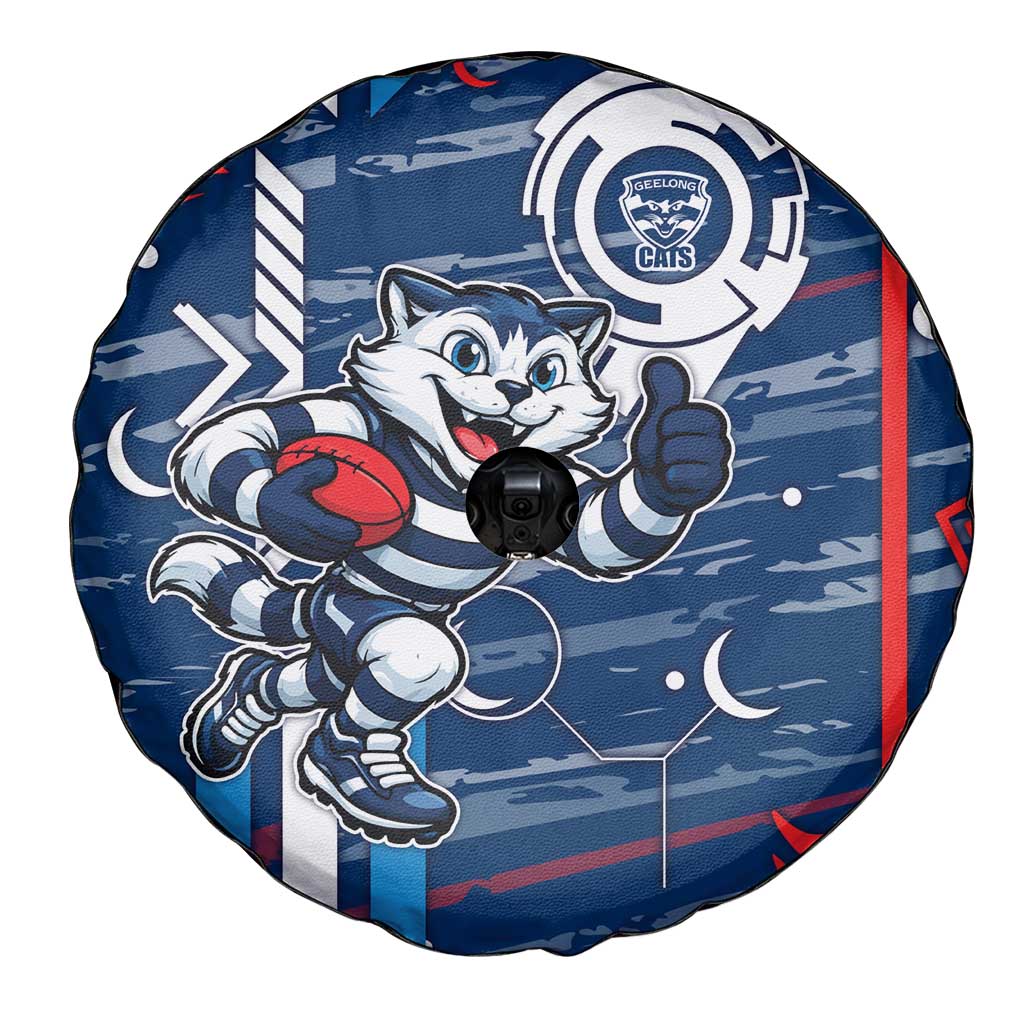 Geelong Cats Spare Tire Cover Mascot Cartoon Football Illustration Style