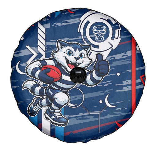 Geelong Cats Spare Tire Cover Mascot Cartoon Football Illustration Style
