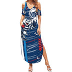 Geelong Cats Summer Maxi Dress Mascot Cartoon Football Illustration Style