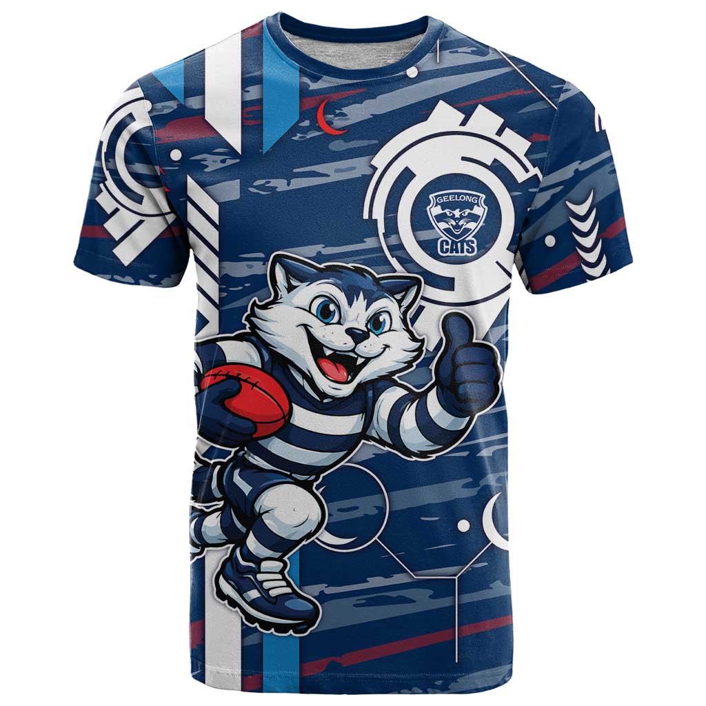 Geelong Cats T Shirt Mascot Cartoon Football Illustration Style