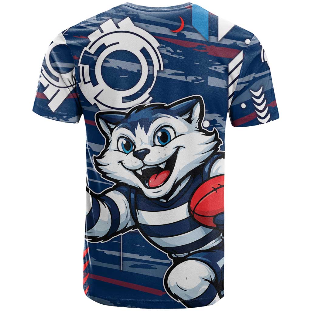 Geelong Cats T Shirt Mascot Cartoon Football Illustration Style