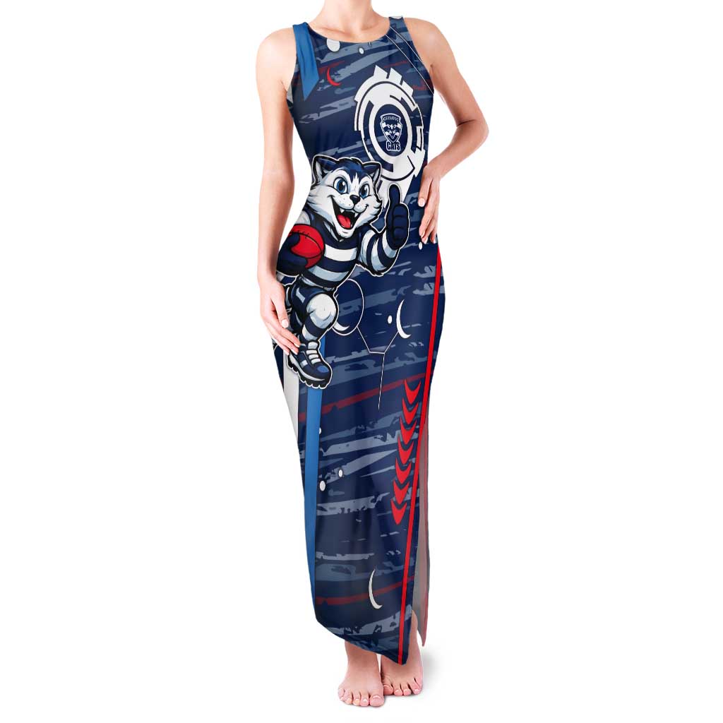 Geelong Cats Tank Maxi Dress Mascot Cartoon Football Illustration Style
