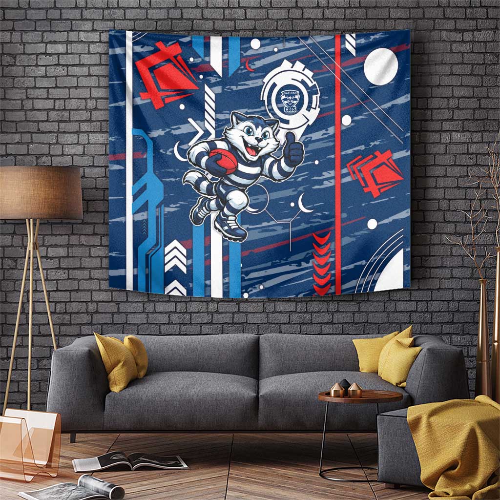 Geelong Cats Tapestry Mascot Cartoon Football Illustration Style