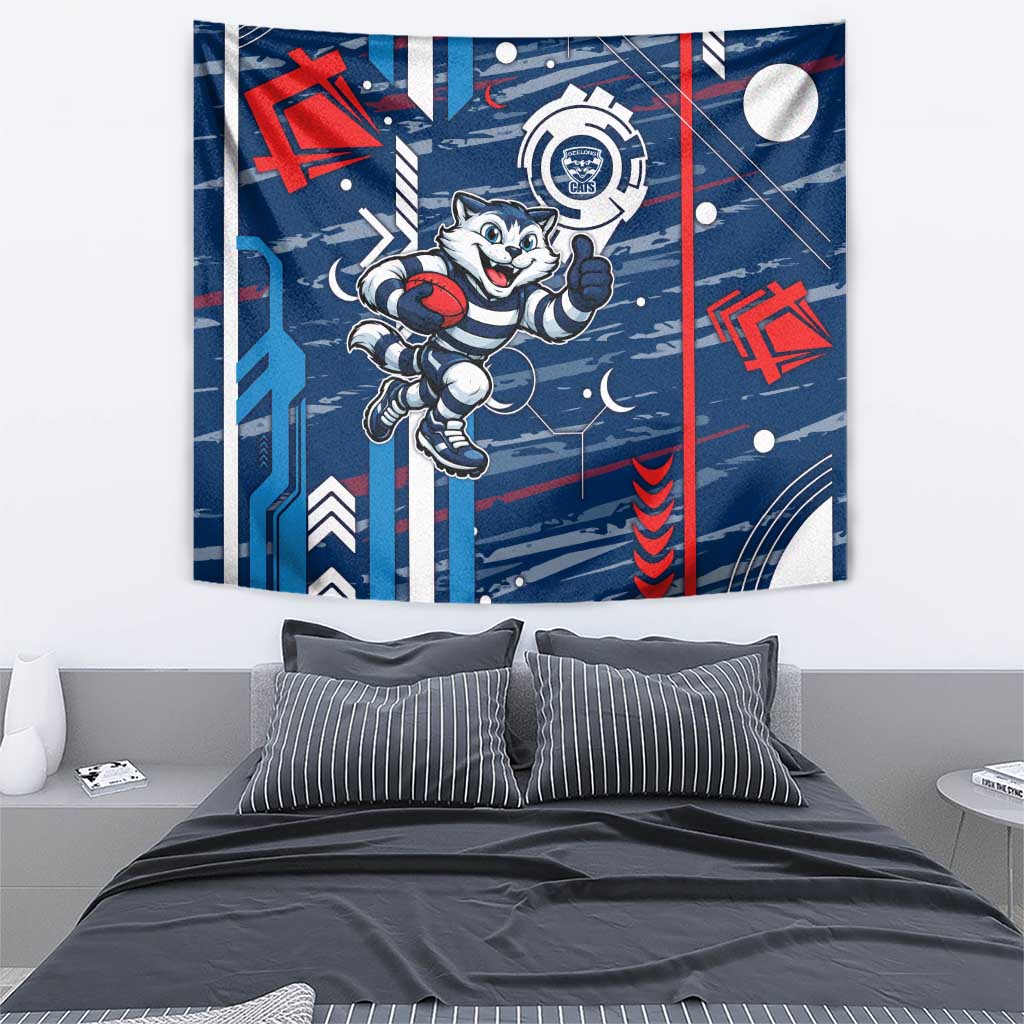 Geelong Cats Tapestry Mascot Cartoon Football Illustration Style