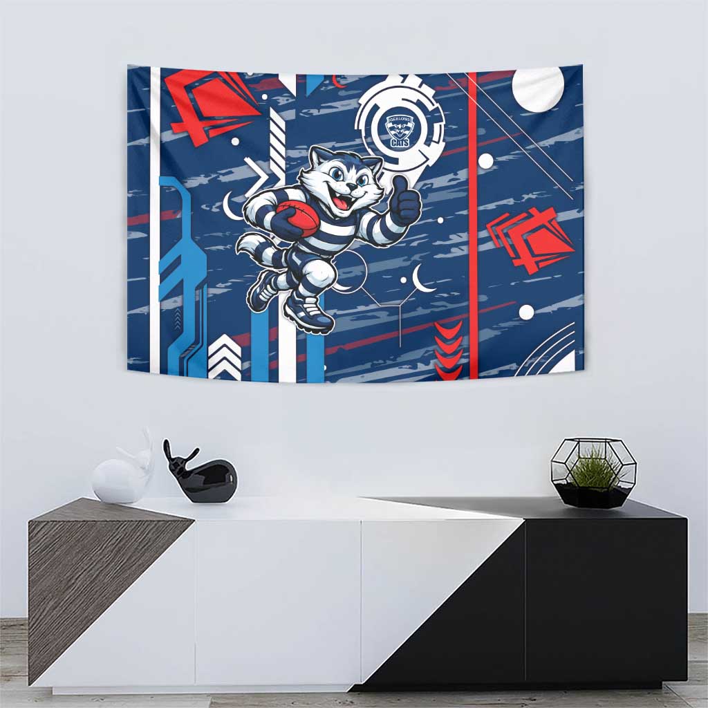 Geelong Cats Tapestry Mascot Cartoon Football Illustration Style