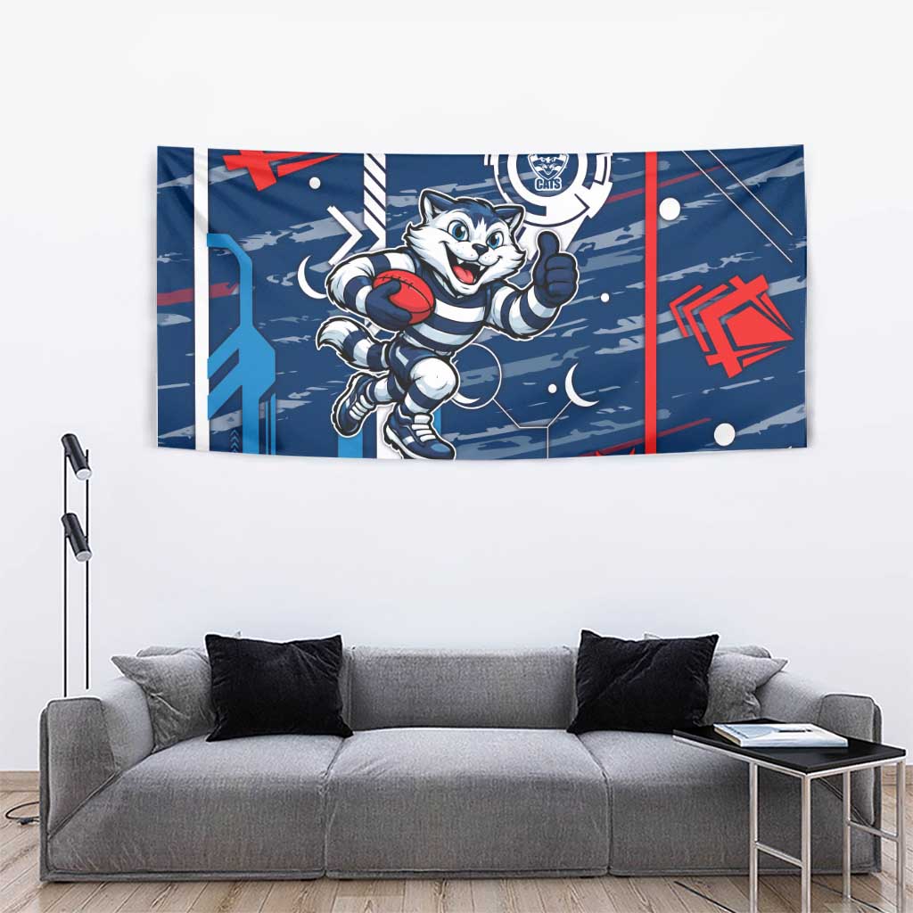 Geelong Cats Tapestry Mascot Cartoon Football Illustration Style