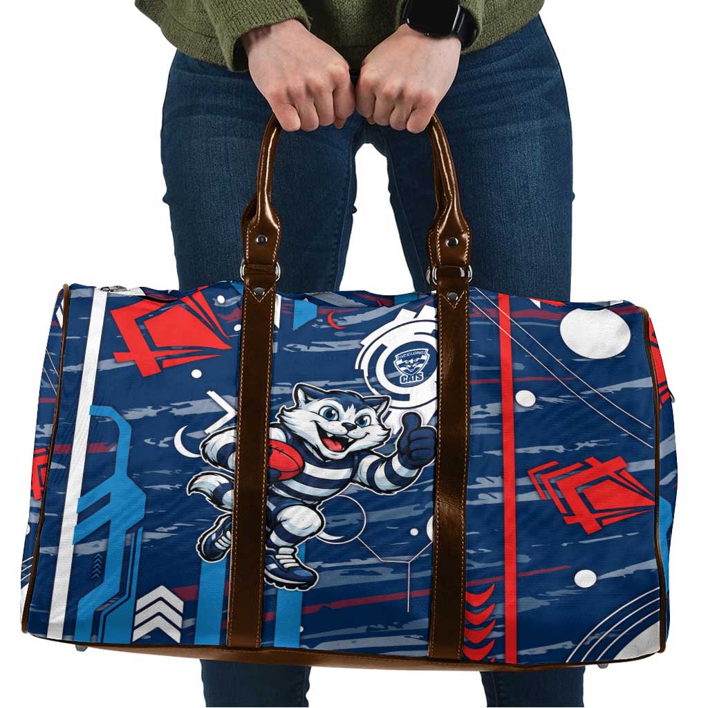Geelong Cats Travel Bag Mascot Cartoon Football Illustration Style