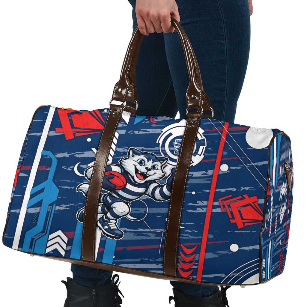 Geelong Cats Travel Bag Mascot Cartoon Football Illustration Style