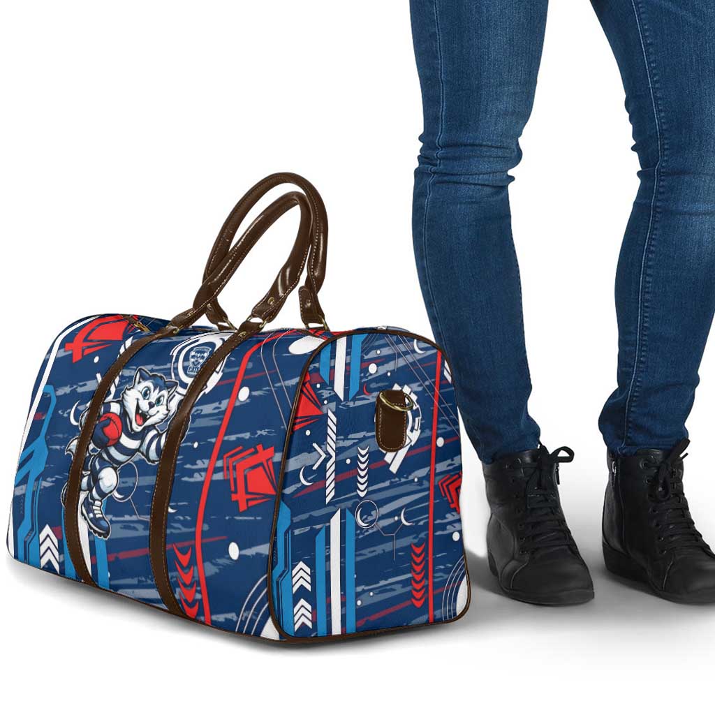 Geelong Cats Travel Bag Mascot Cartoon Football Illustration Style