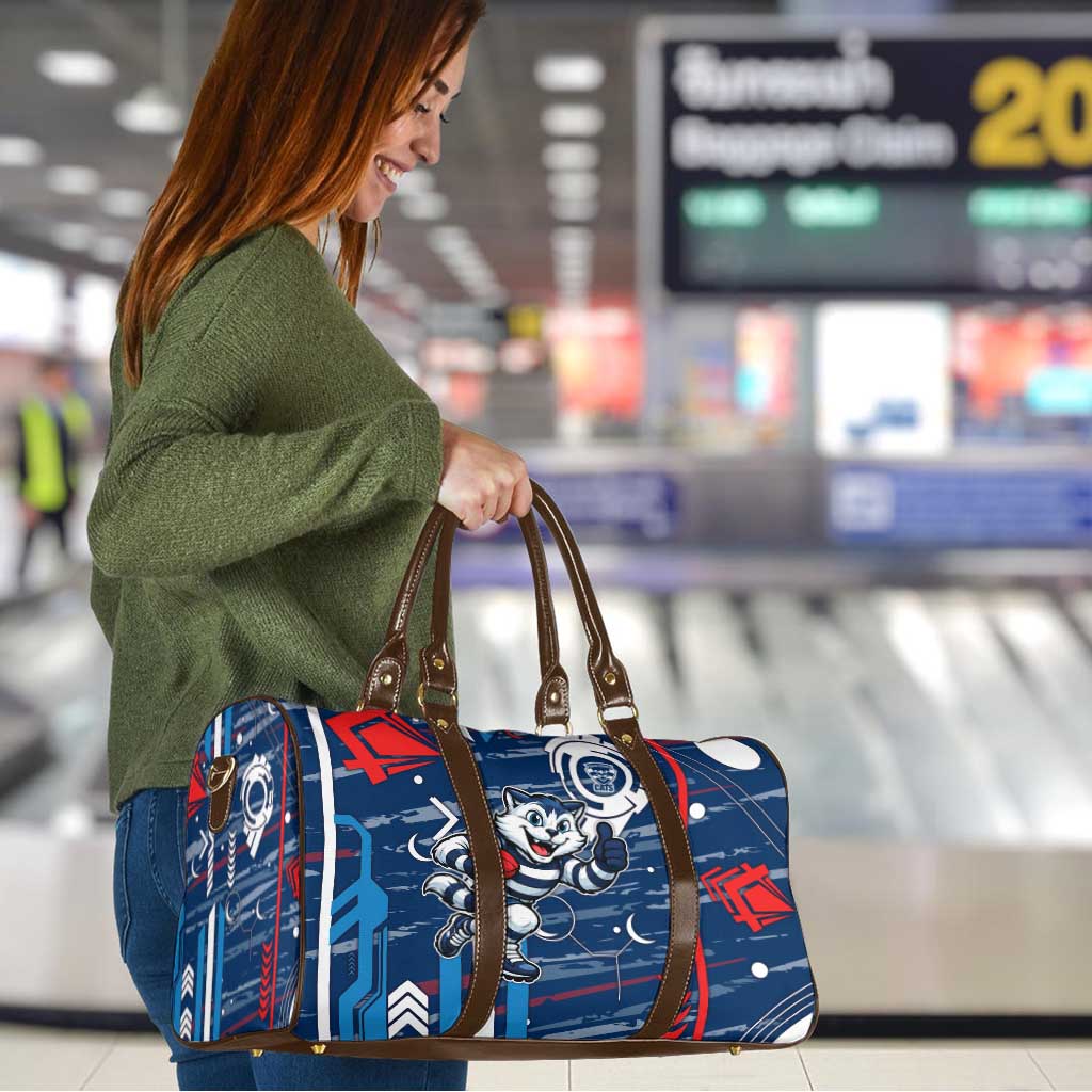 Geelong Cats Travel Bag Mascot Cartoon Football Illustration Style