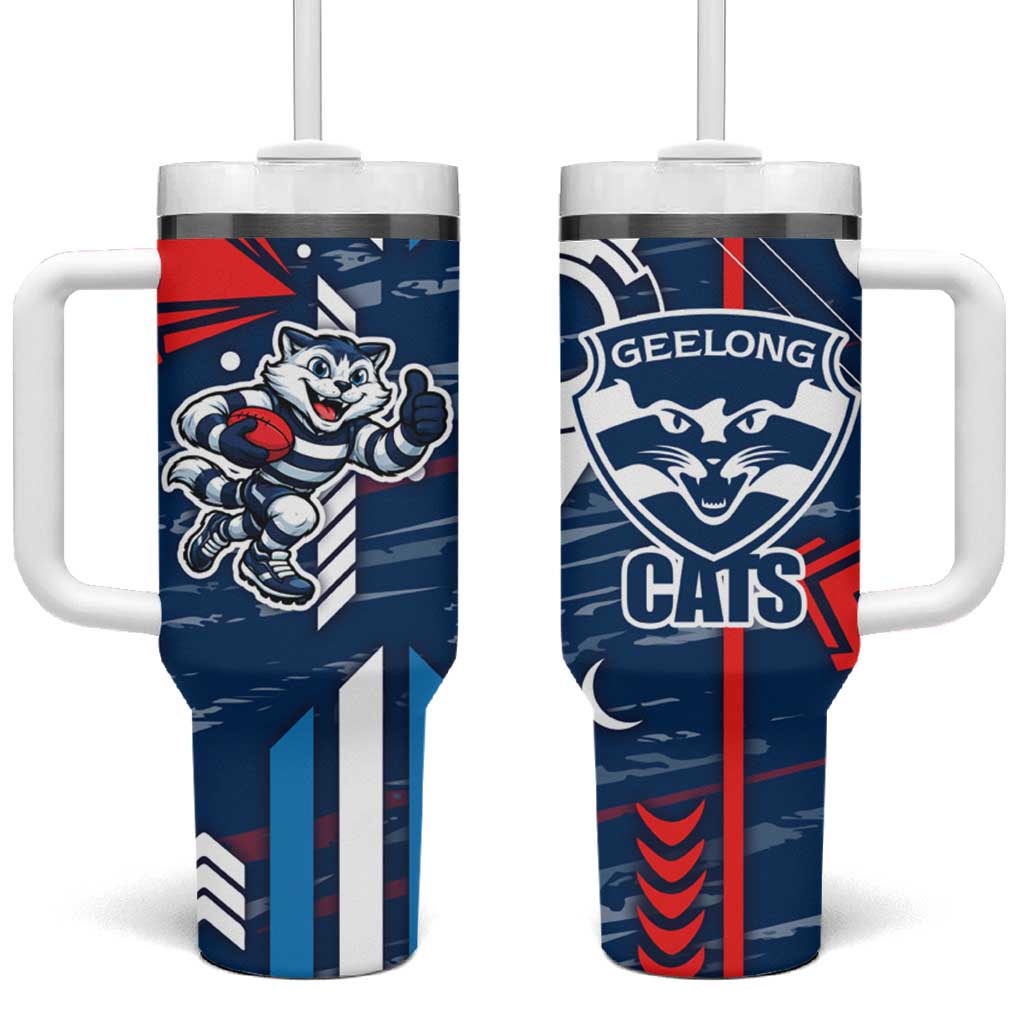 Geelong Cats Tumbler With Handle Mascot Cartoon Football Illustration Style