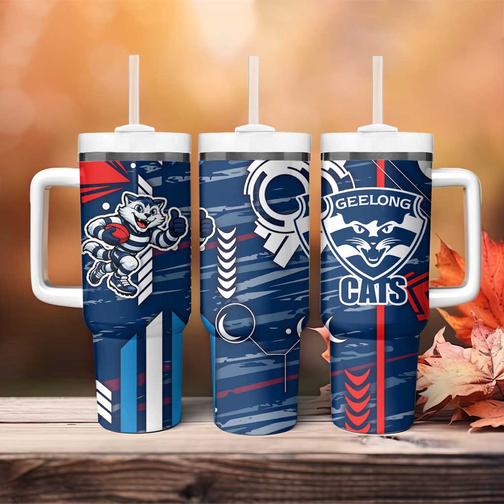 Geelong Cats Tumbler With Handle Mascot Cartoon Football Illustration Style