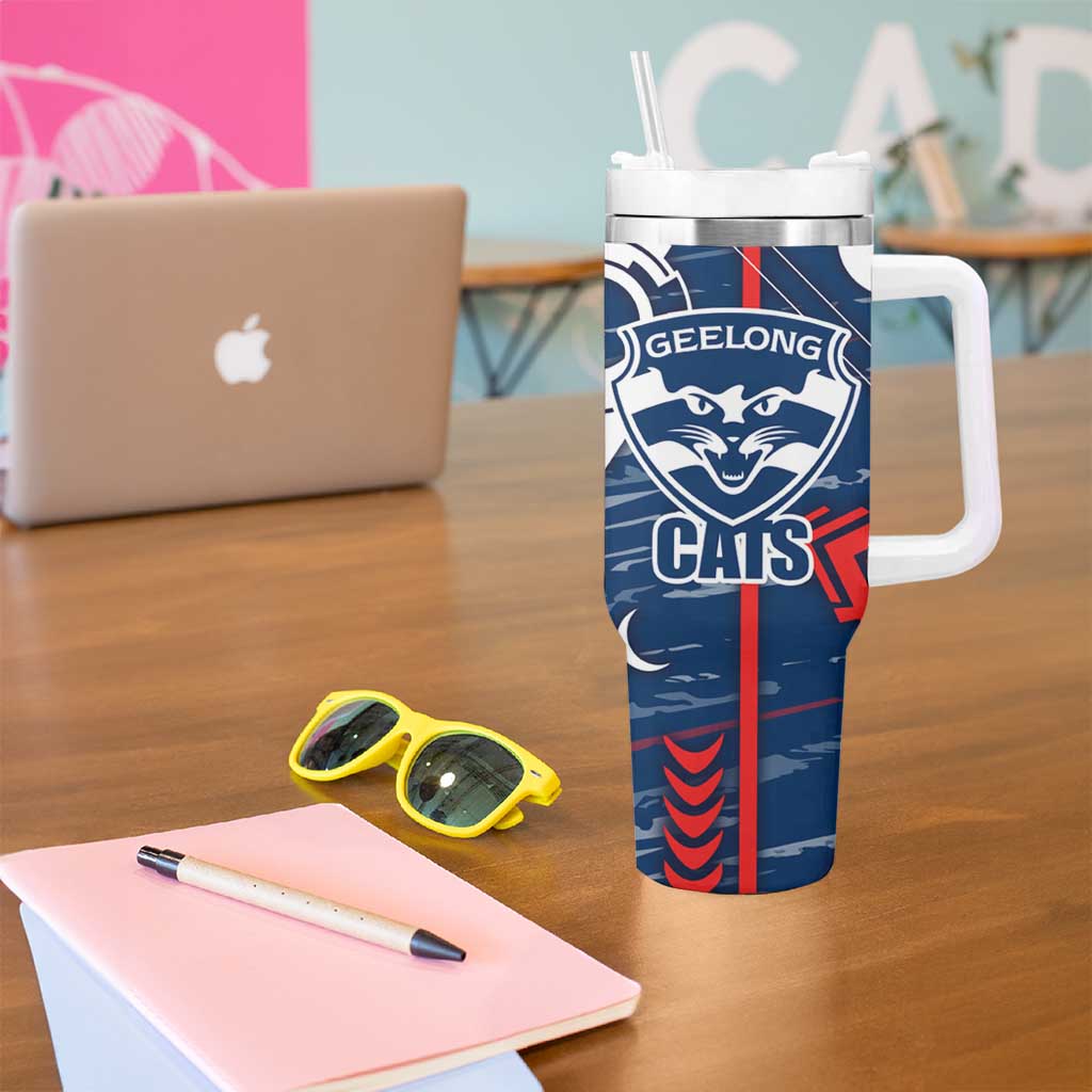 Geelong Cats Tumbler With Handle Mascot Cartoon Football Illustration Style