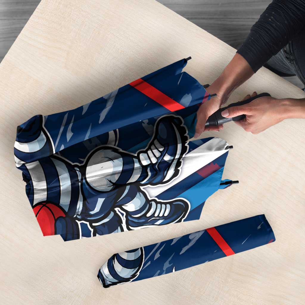 Geelong Cats Umbrella Mascot Cartoon Football Illustration Style