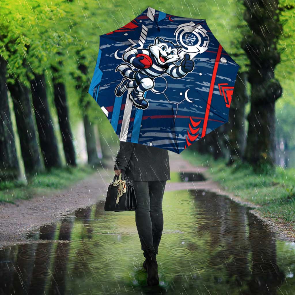Geelong Cats Umbrella Mascot Cartoon Football Illustration Style