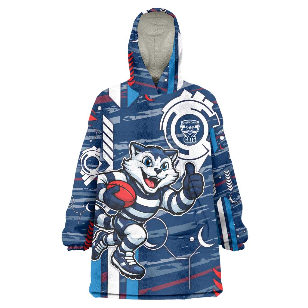 Geelong Cats Wearable Blanket Hoodie Mascot Cartoon Football Illustration Style
