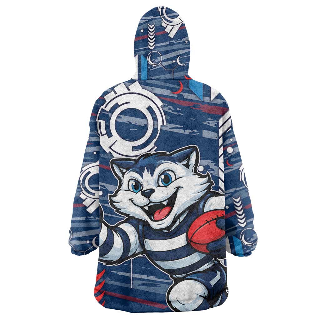 Geelong Cats Wearable Blanket Hoodie Mascot Cartoon Football Illustration Style