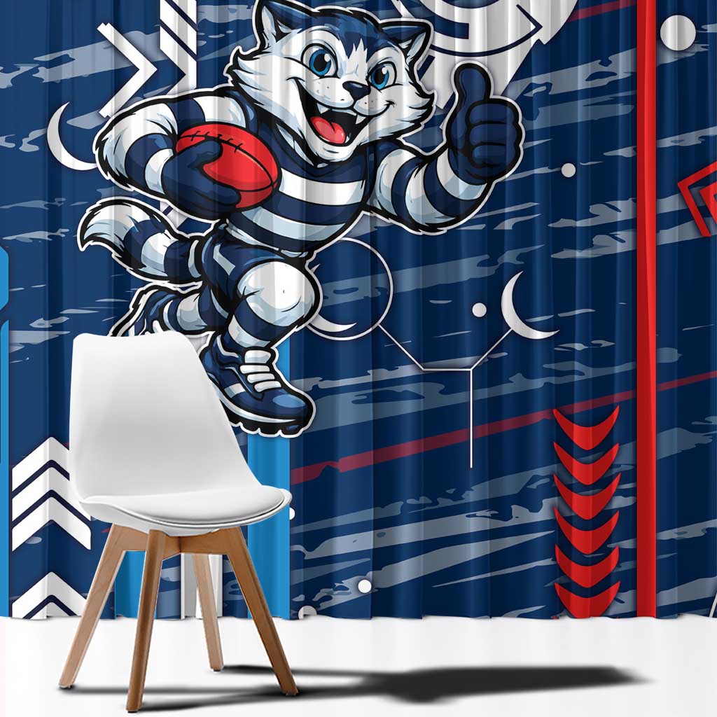 Geelong Cats Window Curtain Mascot Cartoon Football Illustration Style