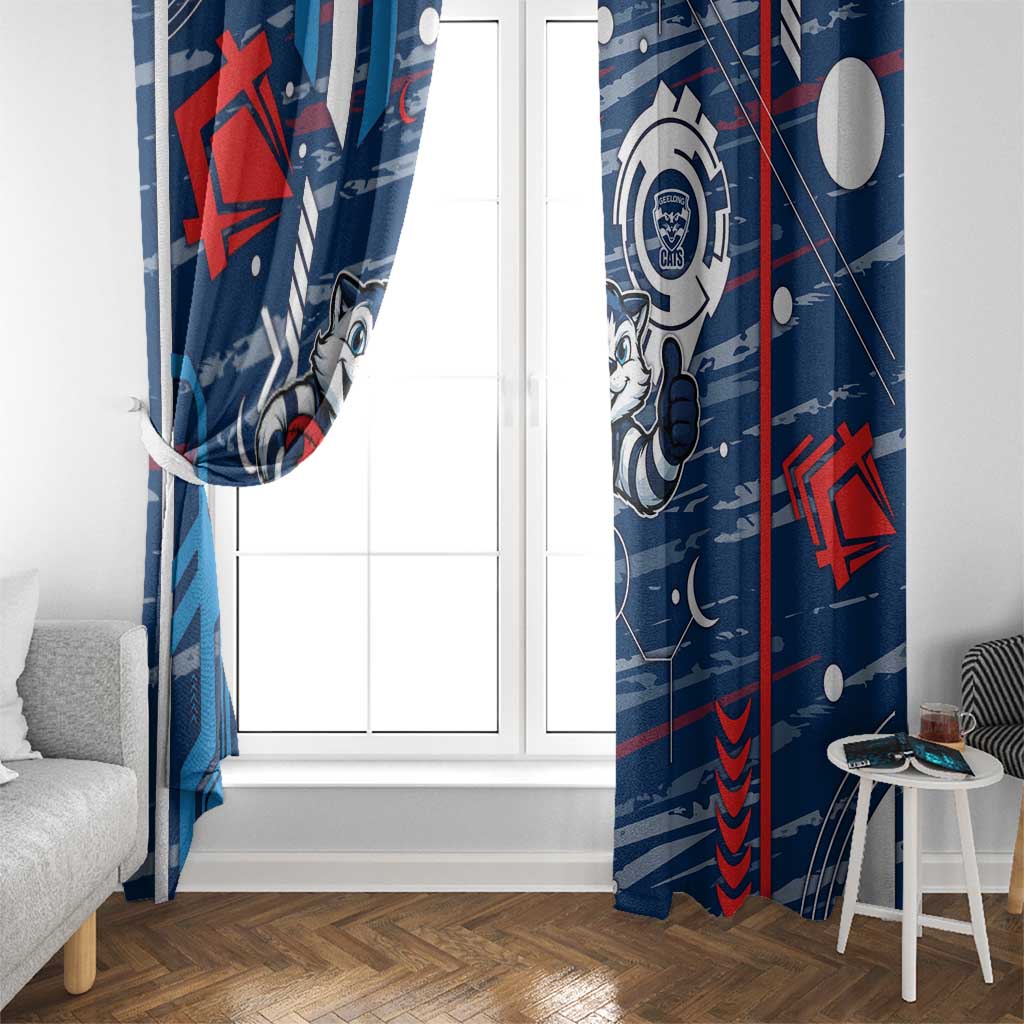 Geelong Cats Window Curtain Mascot Cartoon Football Illustration Style