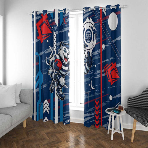 Geelong Cats Window Curtain Mascot Cartoon Football Illustration Style