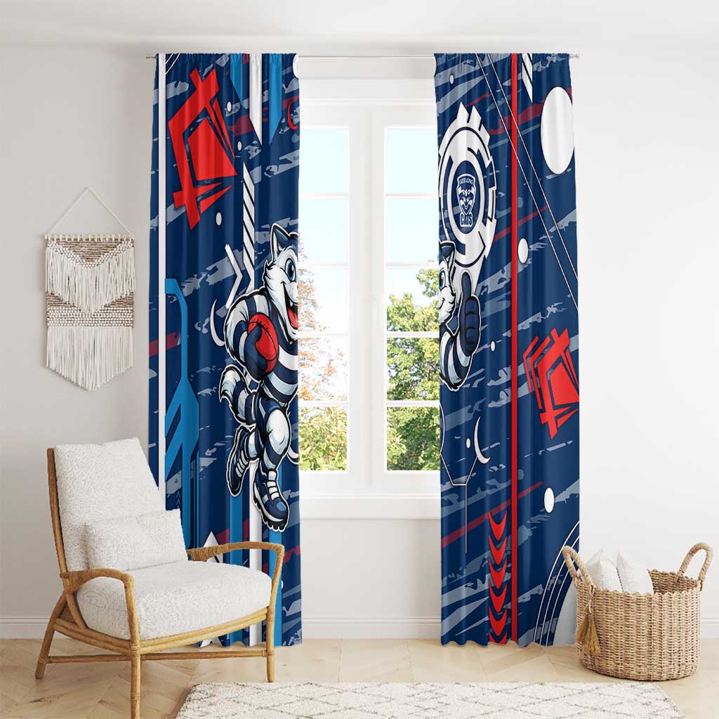 Geelong Cats Window Curtain Mascot Cartoon Football Illustration Style
