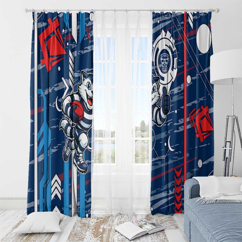 Geelong Cats Window Curtain Mascot Cartoon Football Illustration Style
