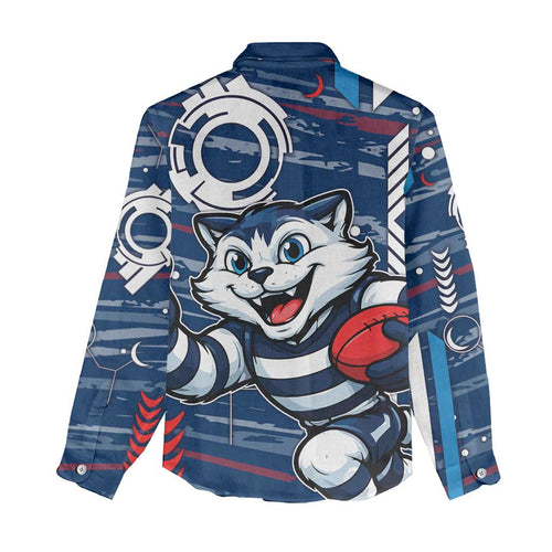 Geelong Cats Women Casual Shirt Mascot Cartoon Football Illustration Style