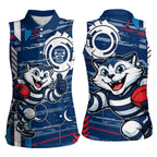 Geelong Cats Women Sleeveless Polo Shirt Mascot Cartoon Football Illustration Style